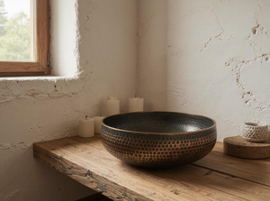 <b>Round</b> Hammered Metal Vessel Sink Countertop <b>Basin</b> Traditional Style Durable Home Bathroom Fixture - Product Image 4