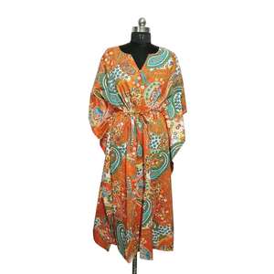 ชุดคลุมยาวสไตล์ฮิปปี้สำหรับผู้หญิง ทำด้วยผ้าฝ้ายอินเดีย แฮนด์เมด ลายพิมพ์เพสลีย์ แขนสั้น ใส่สบาย เหมาะสำหรับฤดูร้อน - Product Image 3