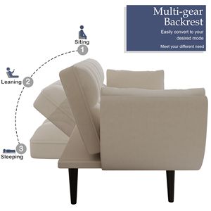 Divano letto beige da 57 pollici con morbidi due braccioli e comodo cuscino per camere da letto di piccoli appartamenti - Product Image 6