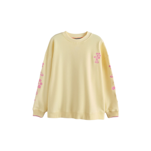 <b>Women</b> Yellow Crew <b>Neck</b> <b>Sweatshirt</b> With Pink Floral Embroidery On Sleeves Casual Knitted Long Sleeve Spring Style - Product Image 6