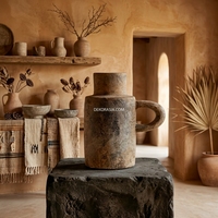 Vase Pichet Rustique en Terre Cuite Marron, Artisanat en Céramique, Anse Unique, Récipient Décoratif 13x32cm