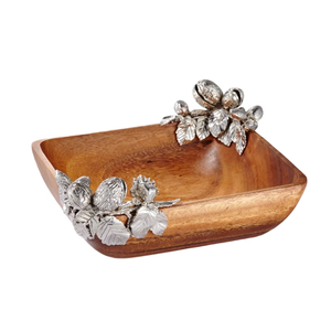 Cuenco de Servir de Madera de Acacia Hecho a Mano con Elegante Adorno de Rama de Orquídea Dorada para Decoración de Mesa en Hogar u Hotel - Product Image 2