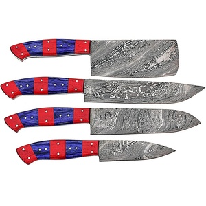 Custom 4PCS Hand Forged Damascus Kitchen <b>Knife</b> <b>Set</b> Chef Santoku Cleaver Utility <b>Knives</b> Colored Wood Handle OEM ODM Wholesale - Product Image 4