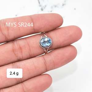 แหวนเงินแท้ 925 ประดับพลอยบลูโทแพซธรรมชาติ ราคาขายส่ง เครื่องประดับเงิน - Product Image 1