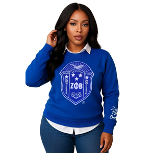 Sudadera de chenilla Zeta Phi Beta Blue Shield para mujer, jersey con escudo griego, bordado de hermandad, ropa informal - Product Image 1