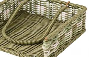 Porta Servilletas Cuadrado de Ratán Tejido a Mano en Verde Oliva y Blanco Marfil con Asa Central / Cesta Pequeña de Almacenamiento / Dispensador de Pañuelos Estilo Bohemio - Product Image 6