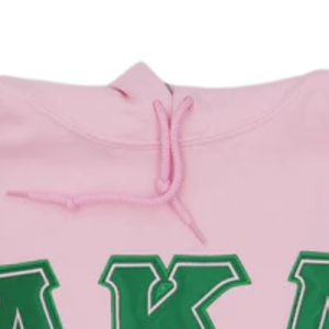 Sudadera con Capucha Alpha (AKA) Rosa Satinado con Letras Griegas Bordadas, Sudadera con Capucha Informal para Mujer en Color Rosa - Product Image 3