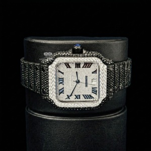 Montre de luxe pour homme, entièrement pavée de diamants Moissanite noirs et blancs, automatique, en acier inoxydable, style Hip Hop. - Product Image 2