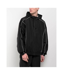 Men's Hooded Racer <b>Jacket</b> Black Polyester Zipper Closure Windproof Casual Autumn Wear Regular Fit Solid Color - Product Image 6