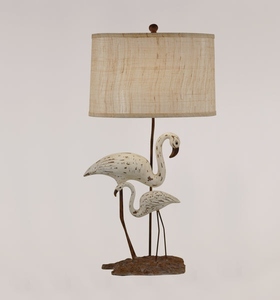 Lámpara de Mesa Moderna de Lujo con Escultura de Flamenco, Aluminio Blanco Envejecido, Pantalla de Lino, Estilo Art Deco Costero, Decoración para el Hogar - Product Image 2