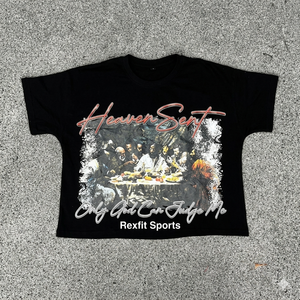 Camiseta Oversize Negra con Lavado Ácido REXFIT SPORTS para Hombre, Algodón, Estilo Urbano, Cuello Redondo, Camiseta con Estampado Personalizado - Product Image 1