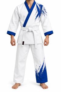Uniforme de Karate Blanco con Estampado Digital Azul Splash, Corte Regular, Unisex para Adultos, Uniforme de Artes Marciales Transpirable de Poliéster/Algodón Resistente - Product Image 2