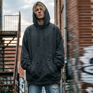 Hoodie Homme Streetwear Effet Usé avec Manches Détachées et Épaules Tombantes - Product Image 4