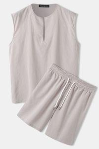 Conjunto de Camiseta sin Mangas y Pantalones Cortos para Hombre, Color Sólido, Ropa Deportiva Informal de Verano - Product Image 1