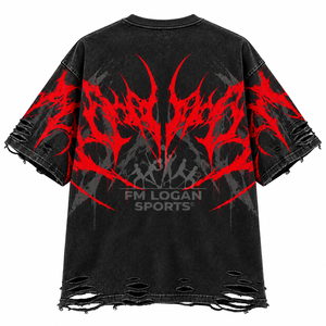 เสื้อยืดกราฟิกทรงปกติแบบดิสเทรส 100% ผ้าฝ้าย สตรีทแวร์ สีแดงล้วน ชายเสื้อฉีกขาด เป็นมิตรกับสิ่งแวดล้อม ระบายอากาศได้ดี แห้งเร็ว - Product Image 2