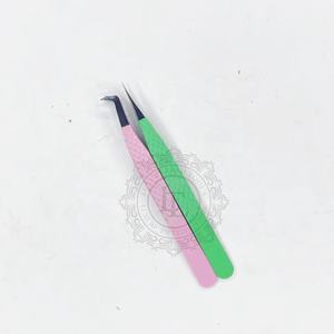 Wholesale Stainless Steel <b>Pink</b> Green <b>Powder</b> Coating Isolation Volume Tweezers Private Label Custom Logo Durable Eyelash - Product Image 2