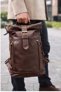 Custom Made Genuine Leather Roll Top Backpack High Capacity Cowhide Rucksack Personalize Business <b>Work</b> <b>Bag</b> LRTB-0116C - Product Image 3