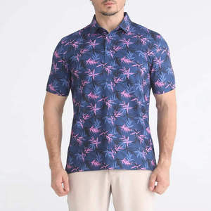 Polo homme à manches courtes, imprimé feuilles bleues et roses, décontracté, respirant, léger, coupe classique, vente en gros - Product Image 1
