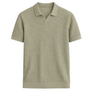 Polo tricoté pour homme à manches courtes en coton premium texturé, coupe ajustée, décontracté et élégant, idéal pour l'été, respirant, vente en gros - Product Image 1