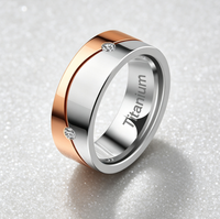 Titanium Ring with Rose Gold Two-Tone and Clear Zirconia Stone,Beveled Wedding Band for Men Women,Wholesale Light Luxury Jewelry
