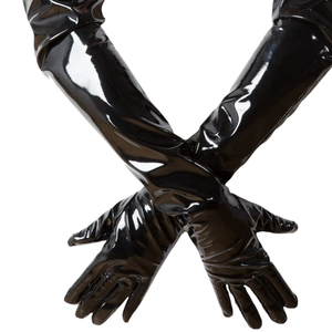 Black PU Opera-Length <b>Gloves</b> Plain Style Unlined for Party Winter Wear PUNK STYLE - Product Image 4