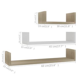 3-Piece Wall Display <b>Shelf</b> in White and Sonoma Oak Engineered <b>Wood</b> - Product Image 6