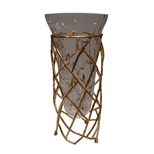 Vase de table en verre transparent sur support en fil de bronze doré - Product Image 3