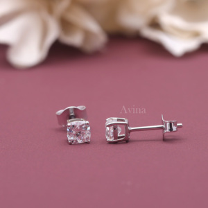 IGI Certified Lab Grown Diamond Cushion Solitaire <b>Stud</b> <b>Earrings</b> in 9K White / Rose & Yellow Gold | Luxury Diamond <b>Earring</b> - Product Image 4