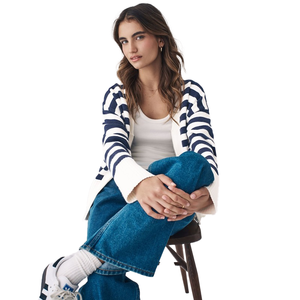 Women's Striped Knitted Cardigan V-Neck Full Sleeve Casual Open <b>Stitch</b> <b>Top</b> Quality All Seasons Wear - Product Image 4
