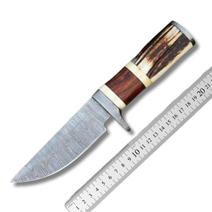 Cuchillo de Caza de Acero de Damasco A&M Enterprises, Mango de Asta de Ciervo, Hoja Fija con Punta Caída, 8 Pulgadas, Cuchillo de Supervivencia para Exteriores - Product Image 6