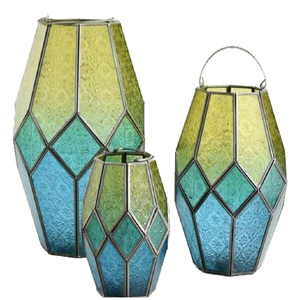 2026 Latest Design <b>Decorative</b> <b>Moroccan</b> Lantern Set Of 3 Multi Color Glass Metal Tabletop Wholesale Indian Luxury Lantern - Product Image 1