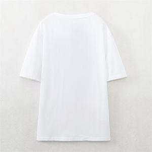 Women's White O-Neck Short Sleeve T-Shirt With Hand <b>Drawn</b> Abstract <b>Art</b> Embroidery Loose Fit Casual Style All Seasons Wear - Product Image 2