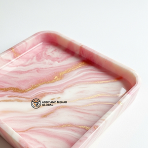 Wholesale Custom Marbled Resin Storage Tray Elegant Square Decorative Plate with Gold Rim Premium Quality Resin <b>Crafts</b> with - Product Image 2