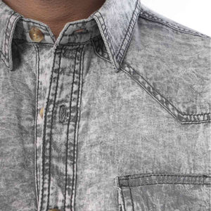 Chemise en jean pour homme, manches longues, couleur unie, col boutonné, coupe ajustée, coton délavé - Product Image 5