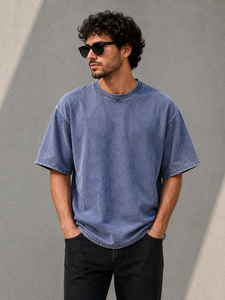 Camiseta Personalizada Vintage para Hombre, Cuello Redondo, Talla Grande, Color Sólido, Lavado Ácido, Teñido en Prenda, 100% Algodón, Estilo Casual Urbano, Verano - Product Image 6