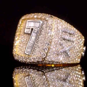 Luxury Rhodium Plated 925 Silver Radiant Cut Moissanite Number Seven Iced Out Hip Hop Statement <b>Ring</b> Unisex Jewelry Gift - Product Image 1