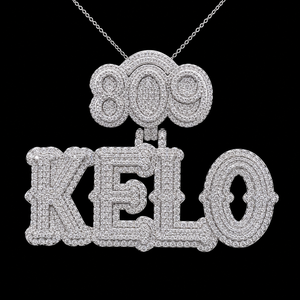 Pendentif personnalisé Hip Hop Bling plaqué or blanc 14K 809 KELO entièrement serti de diamants Moissanite micro-pavés avec lettre et numéro - Product Image 5