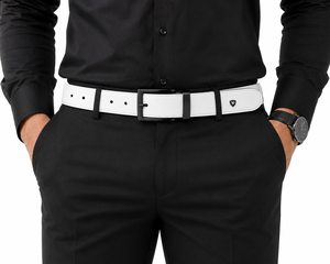 Cinturón Reversible DUMELA de Cuero Vacuno Blanco con Hebilla Negra, Diseño Sólido, Estilo Vintage, Ligero, Duradero, Moldeado en una Sola Pieza - Product Image 4