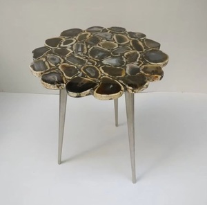 โต๊ะข้างหินอาเกตธรรมชาติสุดหรูพร้อมขาโลหะ – โต๊ะตกแต่งหินอัญมณีทำมือสำหรับตกแต่งห้องนั่งเล่น - Product Image 1