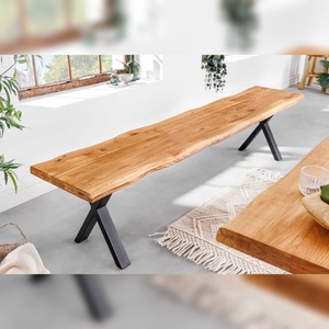 Banc de jardin moderne en bois massif Vandana International 1729V, résistant à l'eau, 160 cm, chêne, structure en X - Product Image 1