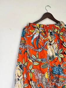Orange Monkey Hand Screen Print Cotton <b>Skirt</b>, Bohemian Tiered Women Maxi <b>Skirt</b> - Product Image 3
