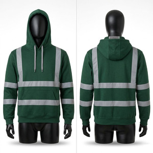 Sudadera con Capucha de Trabajo de Secado Rápido, Ecológica, 100% Algodón, 320 GSM, Verde Bosque, Cinta Reflectante de Seguridad, Opciones de Logotipo Personalizado - Product Image 1