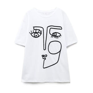 T-shirt graphique en coton de qualité supérieure pour femme, col rond décontracté, imprimé, manches courtes - Product Image 1