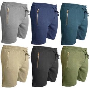Shorts de jogging en molleton uni pour hommes, avec fermeture éclair et taille élastique, en tissu doux, prix de gros, personnalisables, longueur genou AI-SH-51 - Product Image 1