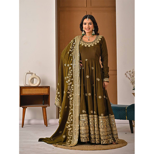 Ropa Tradicional India para Mujer, Traje de Boda, Último Diseño, Seda Vichitra con Bordado de Lentejuelas, Traje Anarkali en Venta - Product Image 1