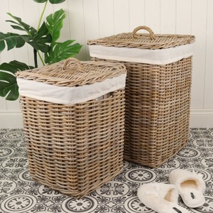 Juego de 2 Cestas de Lavandería Ovaladas de Ratán Ecológico Artex Green Earth, Cestas de Almacenamiento Hechas a Mano, Ratán Natural, Modernas y Multifuncionales - Product Image 1
