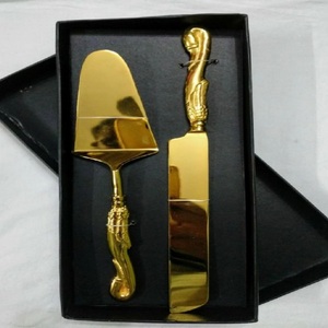 Juego de cubiertos de metal de diseño artesanal para pan y queso, para el hogar, hotel, restaurante, vajilla, servicio de catering, con mango dorado. - Product Image 6