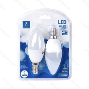Lampadina a LED C37 E14 5W 6400K bianco freddo, confezione da 2 pezzi - Product Image 1