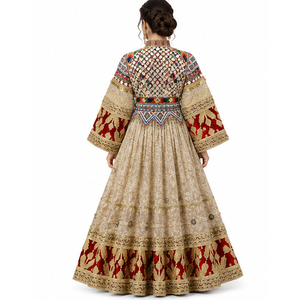 Vestido de novia tradicional de seda Lehenga Choli para mujer, largo hasta el suelo, bordado, estilo étnico, holgado, estilo afgano Kuchi. - Product Image 2