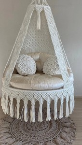 Silla colgante de macramé de algodón blanco, silla colgante, Hängesessel, silla columpio, silla columpio de macramé, silla colgante para interiores - Product Image 2